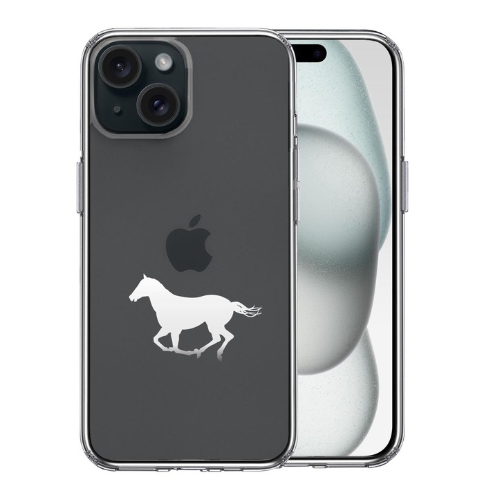 iPhone15Plus ケース クリア 馬 サラブレット 白馬 スマホケース 側面ソフト 背面ハード ハイブリッド -0