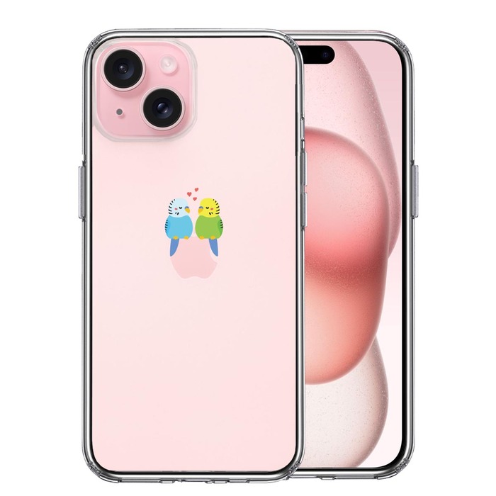 iPhone15Plus ケース クリア インコ カップル LOVE ラブ スマホケース 側面ソフト 背面ハード ハイブリッド -0