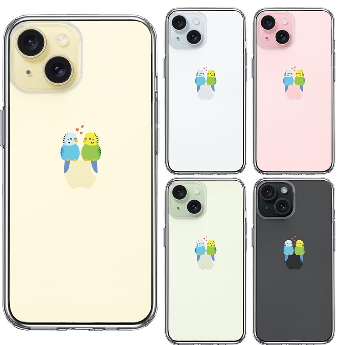 iPhone15Plus ケース クリア インコ カップル LOVE ラブ スマホケース 側面ソフト 背面ハード ハイブリッド -1