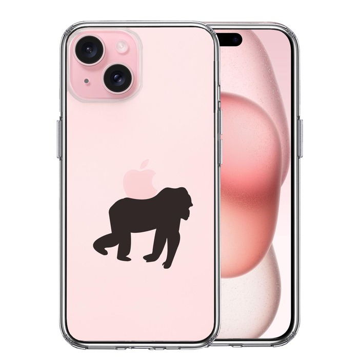 iPhone15Plus ケース クリア ゴリラ りんご 運搬中 スマホケース 側面ソフト 背面ハード ハイブリッド -0