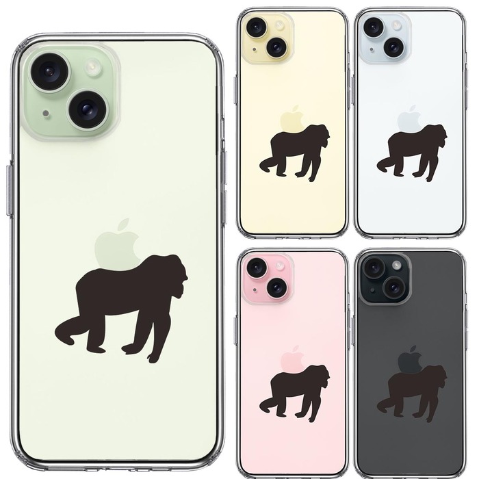 iPhone15Plus ケース クリア ゴリラ りんご 運搬中 スマホケース 側面ソフト 背面ハード ハイブリッド -1