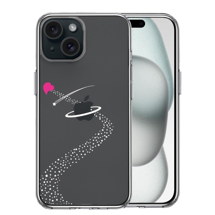 iPhone15Plus ケース クリア 天の川 ハート スマホケース 側面ソフト 背面ハード ハイブリッド -0