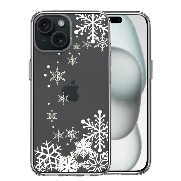 iPhone15Plus ケース クリア 雪の結晶 スマホケース 側面ソフト 背面ハード ハイブリッド -0