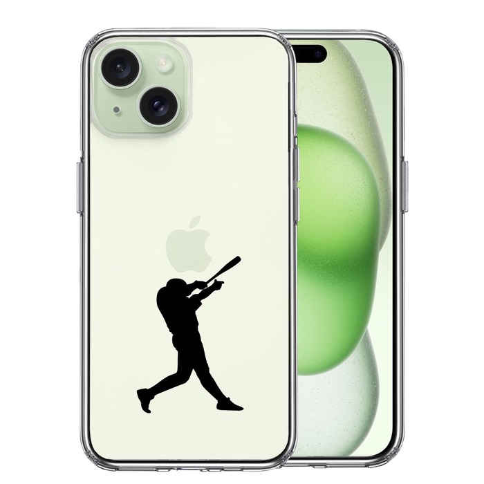 iPhone15Plus ケース クリア 野球 バッター スマホケース 側面ソフト 背面ハード ハイブリッド -0