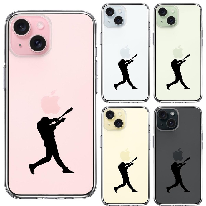 iPhone15Plus ケース クリア 野球 バッター スマホケース 側面ソフト 背面ハード ハイブリッド -1