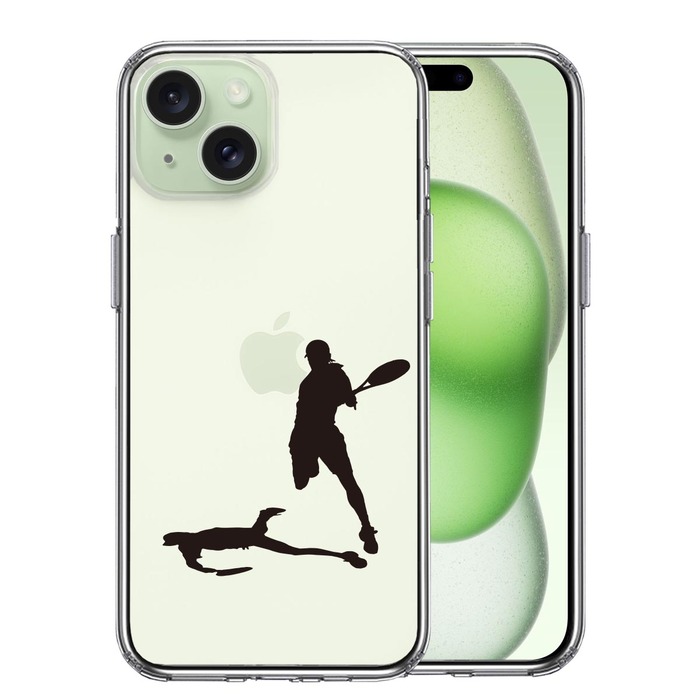 iPhone15Plus ケース クリア テニス スマッシュ スマホケース 側面ソフト 背面ハード ハイブリッド -0
