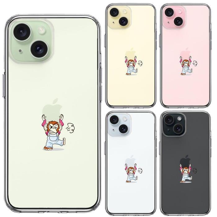 iPhone15 ケース クリア チンパンジー アップル 重量挙げ スマホケース 側面ソフト 背面ハード ハイブリッド -1