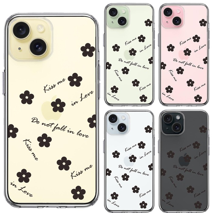iPhone15 ケース クリア フラワー ブラック スマホケース 側面ソフト 背面ハード ハイブリッド -1