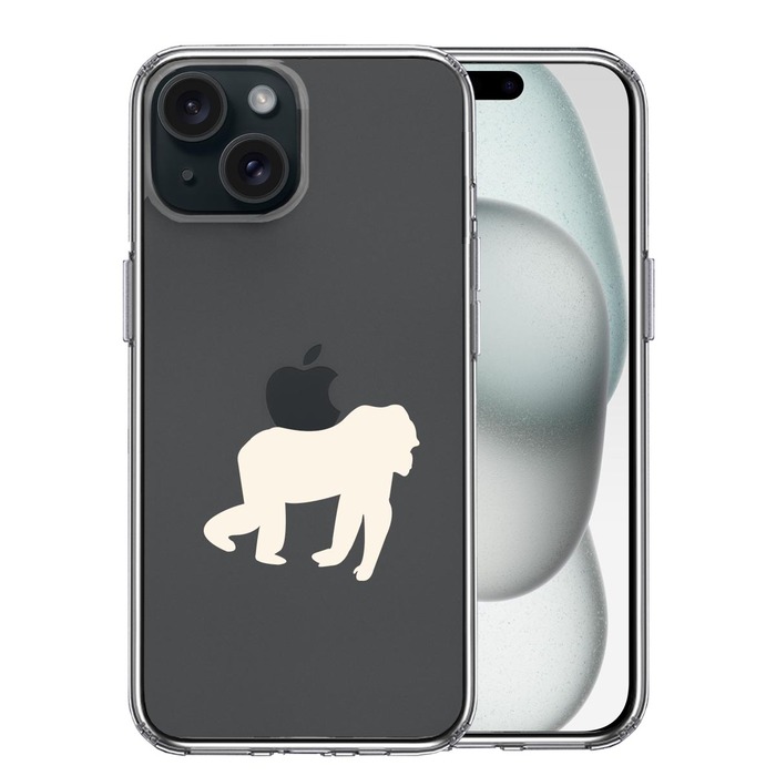 iPhone15 ケース クリア ゴリラ りんご 運搬中 2 スマホケース 側面ソフト 背面ハード ハイブリッド -0