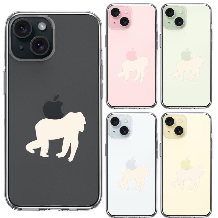iPhone15 ケース クリア ゴリラ りんご 運搬中 2 スマホケース 側面ソフト 背面ハード ハイブリッド -1