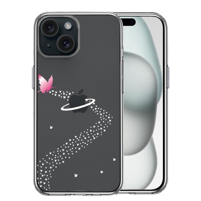 iPhone15 ケース クリア 蝶 チョウ 蝶々 天の川 スマホケース 側面ソフト 背面ハード ハイブリッド -0