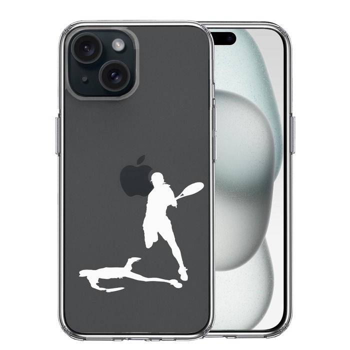 iPhone15 ケース クリア テニス スマッシュ ホワイト スマホケース 側面ソフト 背面ハード ハイブリッド -0