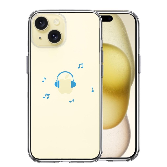 iPhone15 ケース クリア ヘッドフォン ヘッドホン ブルー スマホケース 側面ソフト 背面ハード ハイブリッド -0