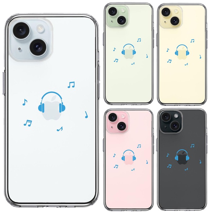 iPhone15 ケース クリア ヘッドフォン ヘッドホン ブルー スマホケース 側面ソフト 背面ハード ハイブリッド -1