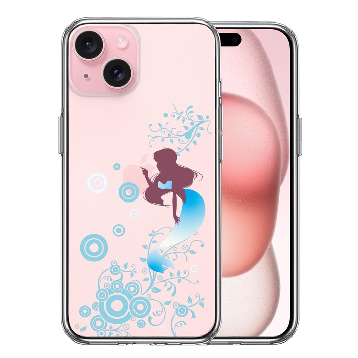 iPhone15Plus ケース クリア マーメイド 人魚姫 ブルー スマホケース 側面ソフト 背面ハード ハイブリッド -0