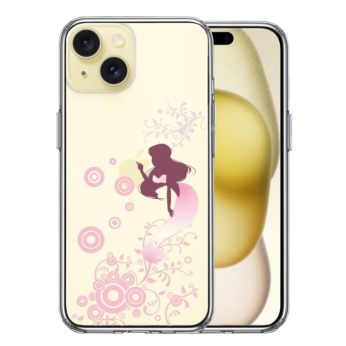 iPhone15Plus ケース クリア マーメイド 人魚姫 ピンク スマホケース 側面ソフト 背面ハード ハイブリッド -0
