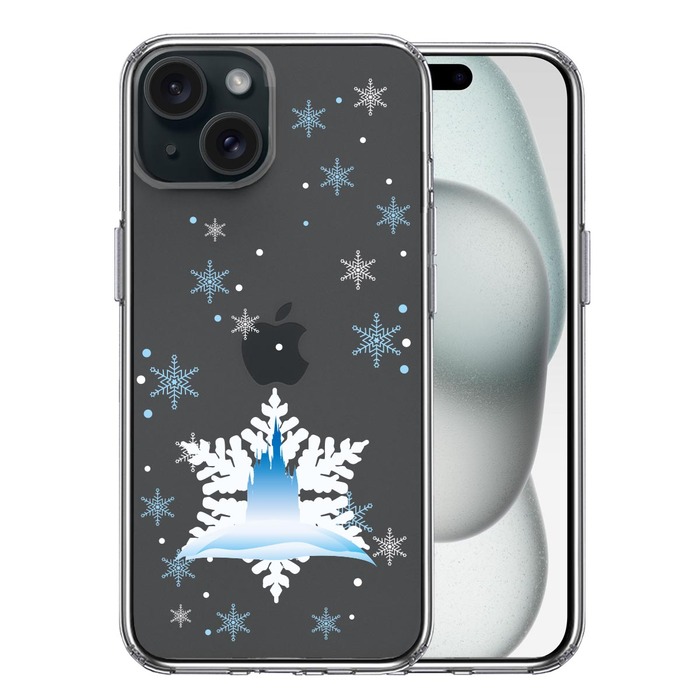 iPhone15Plus ケース クリア シンデレラ城 雪結晶 スマホケース 側面ソフト 背面ハード ハイブリッド -0