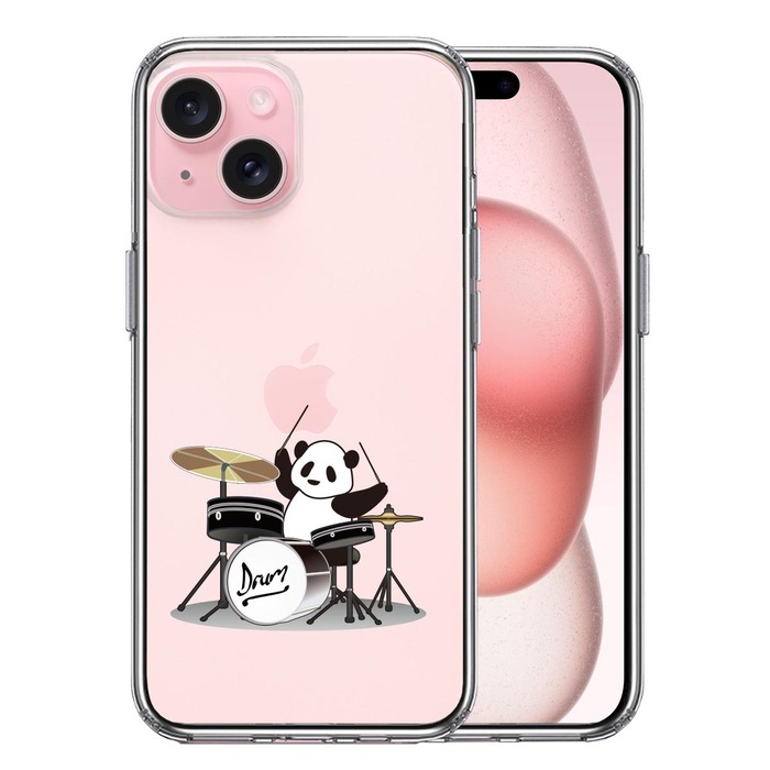 iPhone15 ケース クリア ドラム パンダ スマホケース 側面ソフト 背面ハード ハイブリッド -0