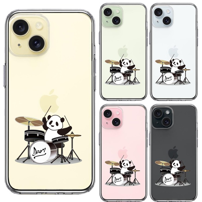 iPhone15 ケース クリア ドラム パンダ スマホケース 側面ソフト 背面ハード ハイブリッド -1