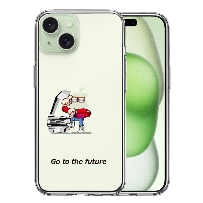 iPhone15 ケース クリア 映画パロディ go to the future スマホケース 側面ソフト 背面ハード ハイブリッド -0