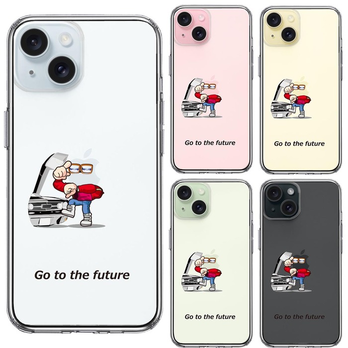 iPhone15 ケース クリア 映画パロディ go to the future スマホケース 側面ソフト 背面ハード ハイブリッド -1