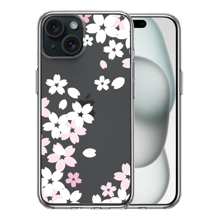 iPhone15Plus ケース クリア 桜 ホワイト スマホケース 側面ソフト 背面ハード ハイブリッド -0