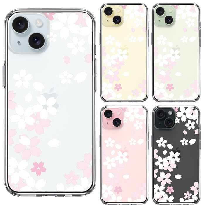 iPhone15Plus ケース クリア 桜 ホワイト スマホケース 側面ソフト 背面ハード ハイブリッド -1
