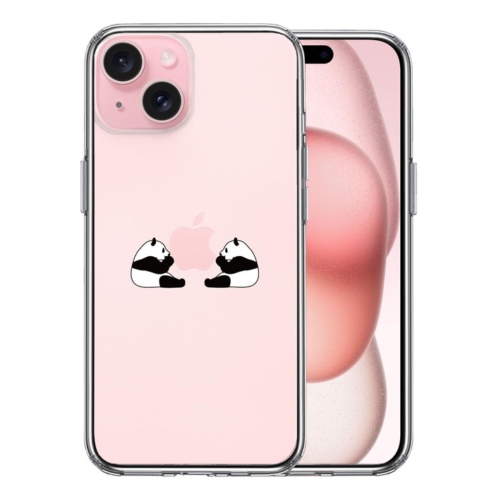 iPhone15Plus ケース クリア 双子 パンダ りんご モグモグ スマホケース 側面ソフト 背面ハード ハイブリッド -0