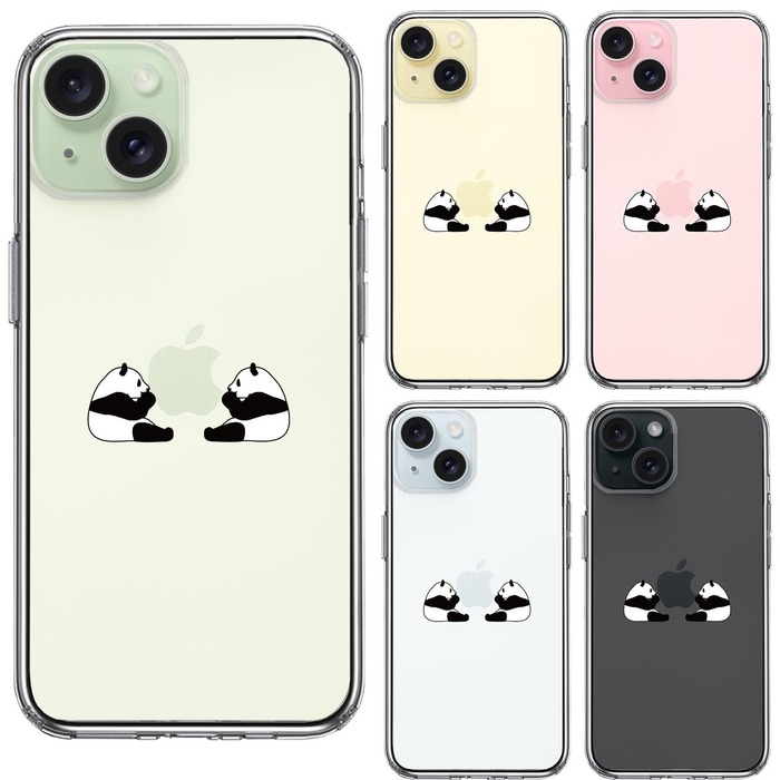 iPhone15Plus ケース クリア 双子 パンダ りんご モグモグ スマホケース 側面ソフト 背面ハード ハイブリッド -1