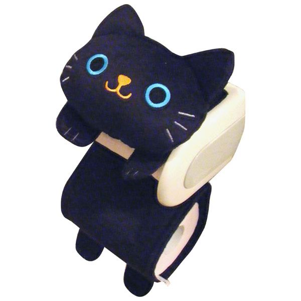 ねこのトイレロールペーパーホルダー クロ 2個セット-0