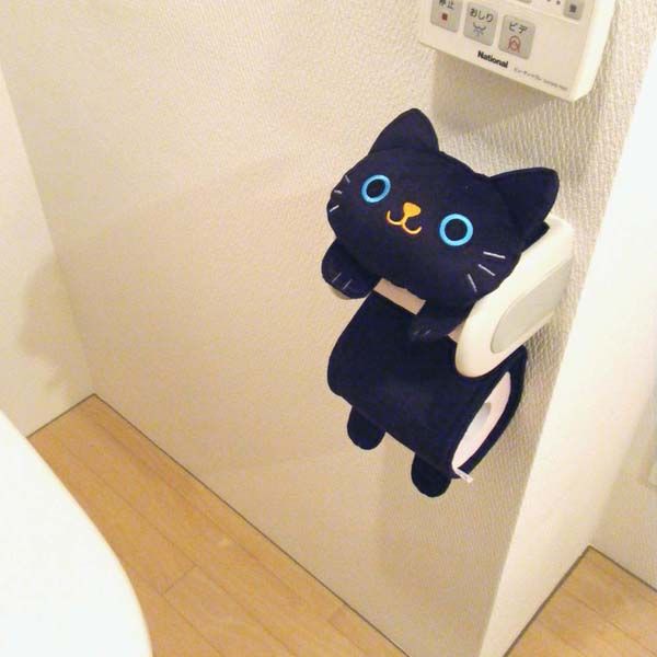 ねこのトイレロールペーパーホルダー クロ 2個セット-1