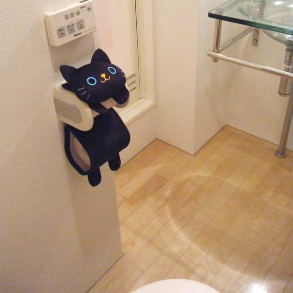 ねこのトイレロールペーパーホルダー クロ 2個セット-2