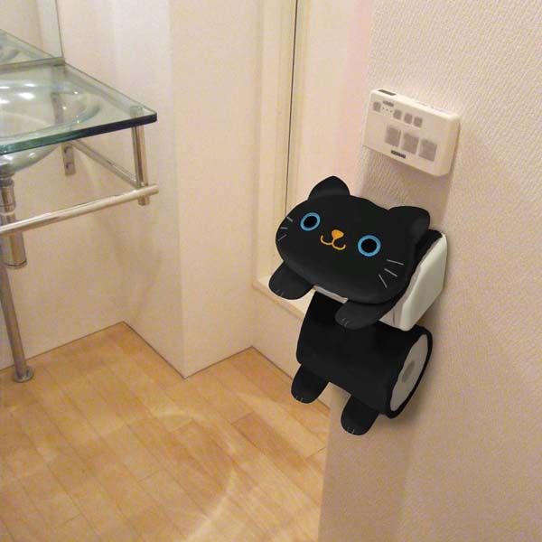 ねこのトイレロールペーパーホルダー クロ 2個セット-3