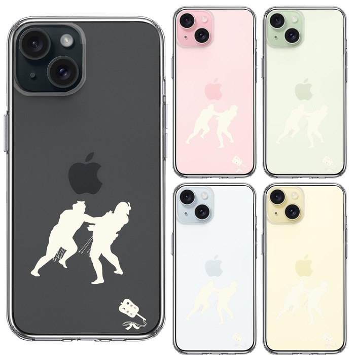 iPhone15Plus ケース クリア 相撲 おすもう 突き出し 白 スマホケース 側面ソフト 背面ハード ハイブリッド -1