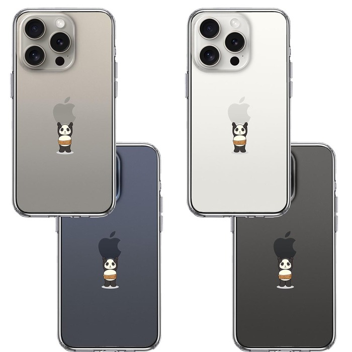 iPhone15Pro ケース クリア パンダ アップル 重量挙げ 腹巻 スマホケース 側面ソフト 背面ハード ハイブリッド -1