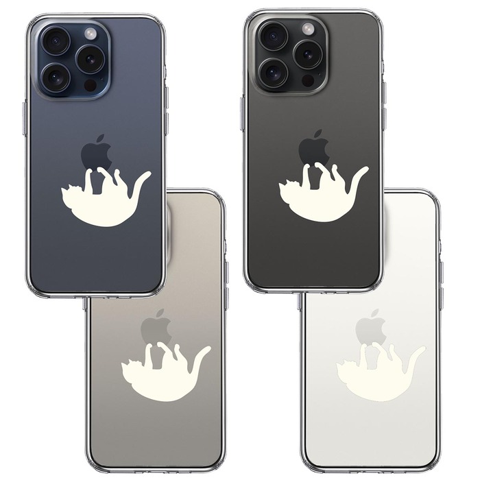iPhone15Pro ケース クリア ぶらさがりネコ ホワイト スマホケース 側面ソフト 背面ハード ハイブリッド-1