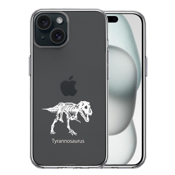 iPhone15Plus ケース クリア ティラノサウルス ホワイト スマホケース 側面ソフト 背面ハード ハイブリッド -0