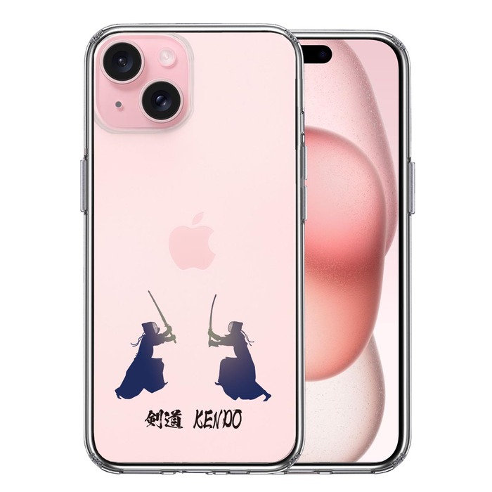 iPhone15Plus ケース クリア 剣道 対戦 スマホケース 側面ソフト 背面ハード ハイブリッド -0