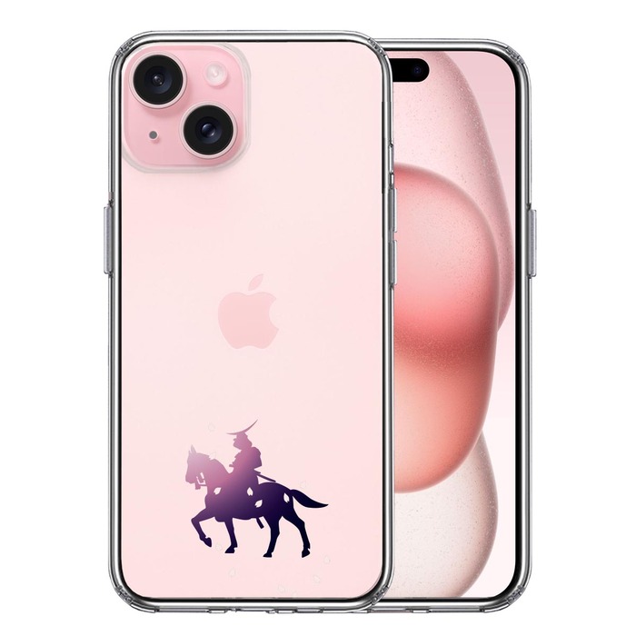 iPhone15Plus ケース クリア騎乗侍と桜 スマホケース 側面ソフト 背面ハード ハイブリッド -0