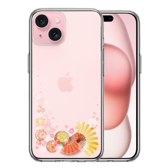 iPhone15Plus ケース クリア 和柄 扇 毬 花柄 スマホケース 側面ソフト 背面ハード ハイブリッド -0