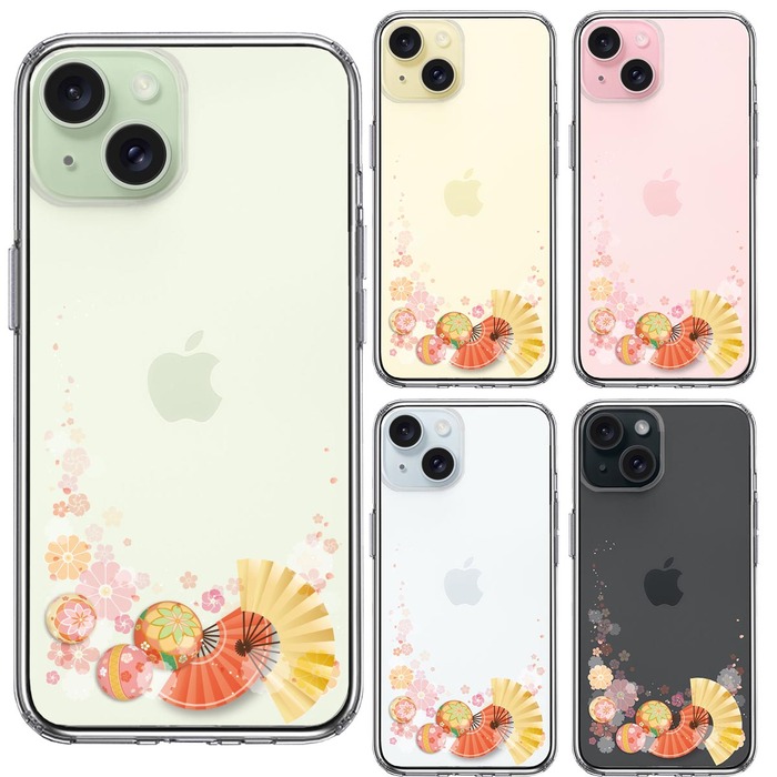 iPhone15Plus ケース クリア 和柄 扇 毬 花柄 スマホケース 側面ソフト 背面ハード ハイブリッド -1