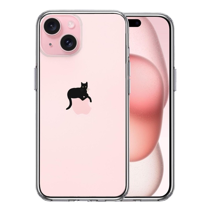 iPhone15 ケース クリア 猫 りんごペチペチ スマホケース 側面ソフト 背面ハード ハイブリッド -0