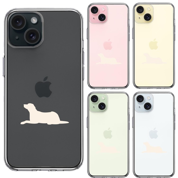 iPhone15 ケース クリア 犬 シルエット ラブラドールレトリバー 白 スマホケース 側面ソフト 背面ハード ハイブリッド -1