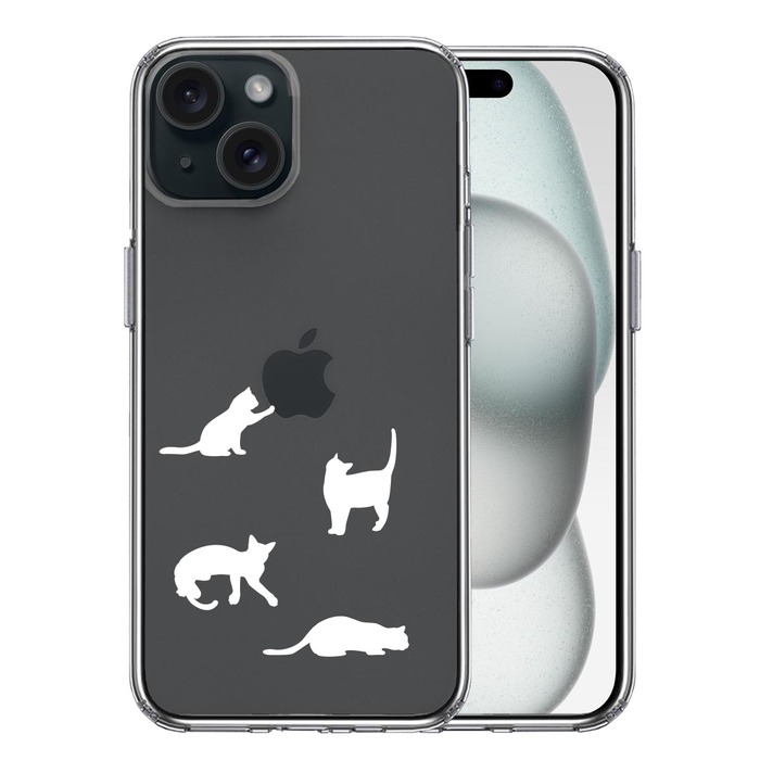 iPhone15 ケース クリア 陽だまりのにゃんこ ねこ 猫 ホワイト スマホケース 側面ソフト 背面ハード ハイブリッド -0