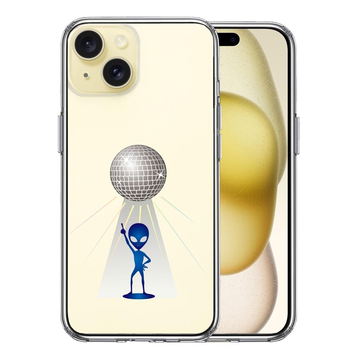 iPhone15Plus ケース クリア 宇宙人 ダンシング ミラーボール スマホケース 側面ソフト 背面ハード ハイブリッド -0