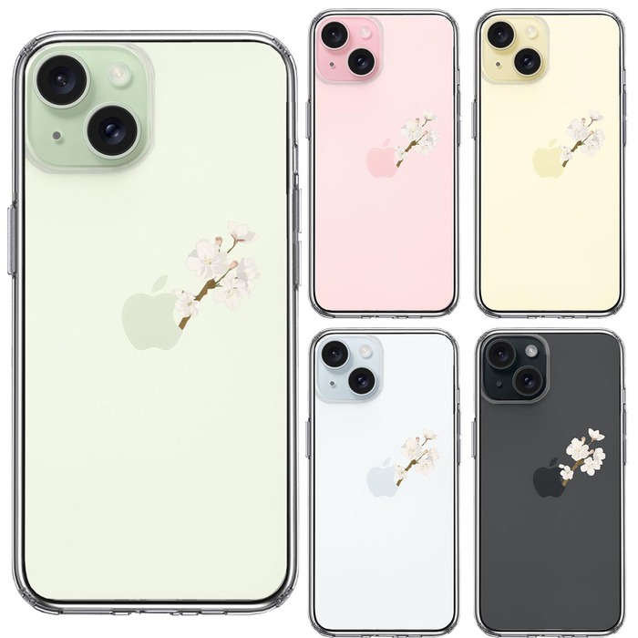 iPhone15Plus ケース クリア りんご に 桜 スマホケース 側面ソフト 背面ハード ハイブリッド -1