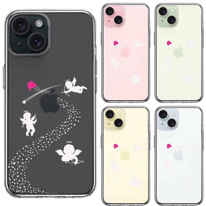 iPhone15Plus ケース クリア 天の川 ハート エンジェル スマホケース 側面ソフト 背面ハード ハイブリッド -1