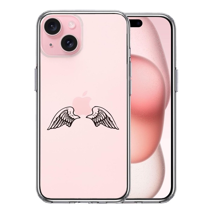 iPhone15Plus ケース クリア エンジェル 翼ウィング スマホケース 側面ソフト 背面ハード ハイブリッド -0