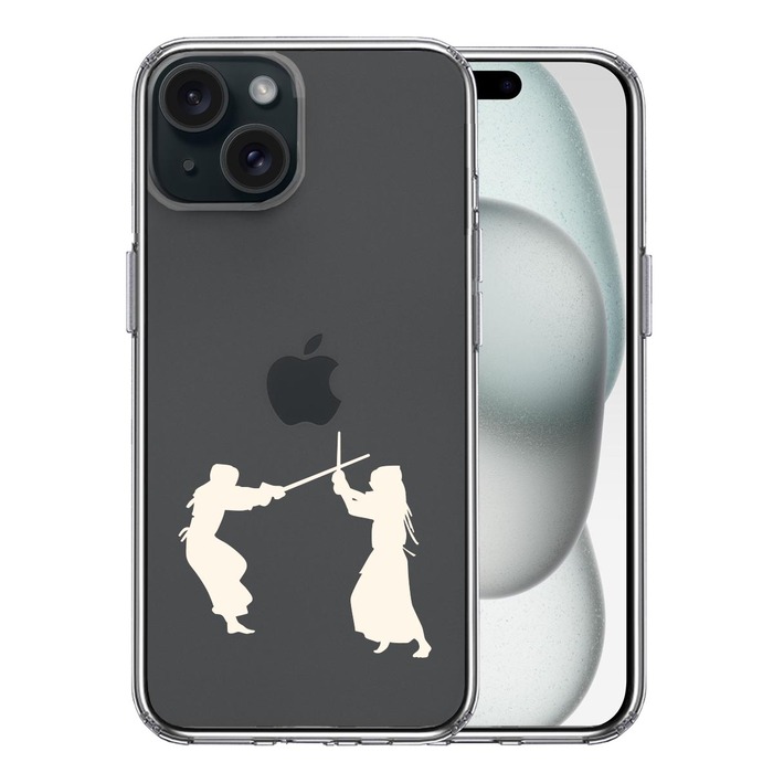 iPhone15Plus ケース クリア 剣道 ホワイト スマホケース 側面ソフト 背面ハード ハイブリッド -0