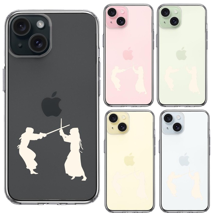 iPhone15Plus ケース クリア 剣道 ホワイト スマホケース 側面ソフト 背面ハード ハイブリッド -1